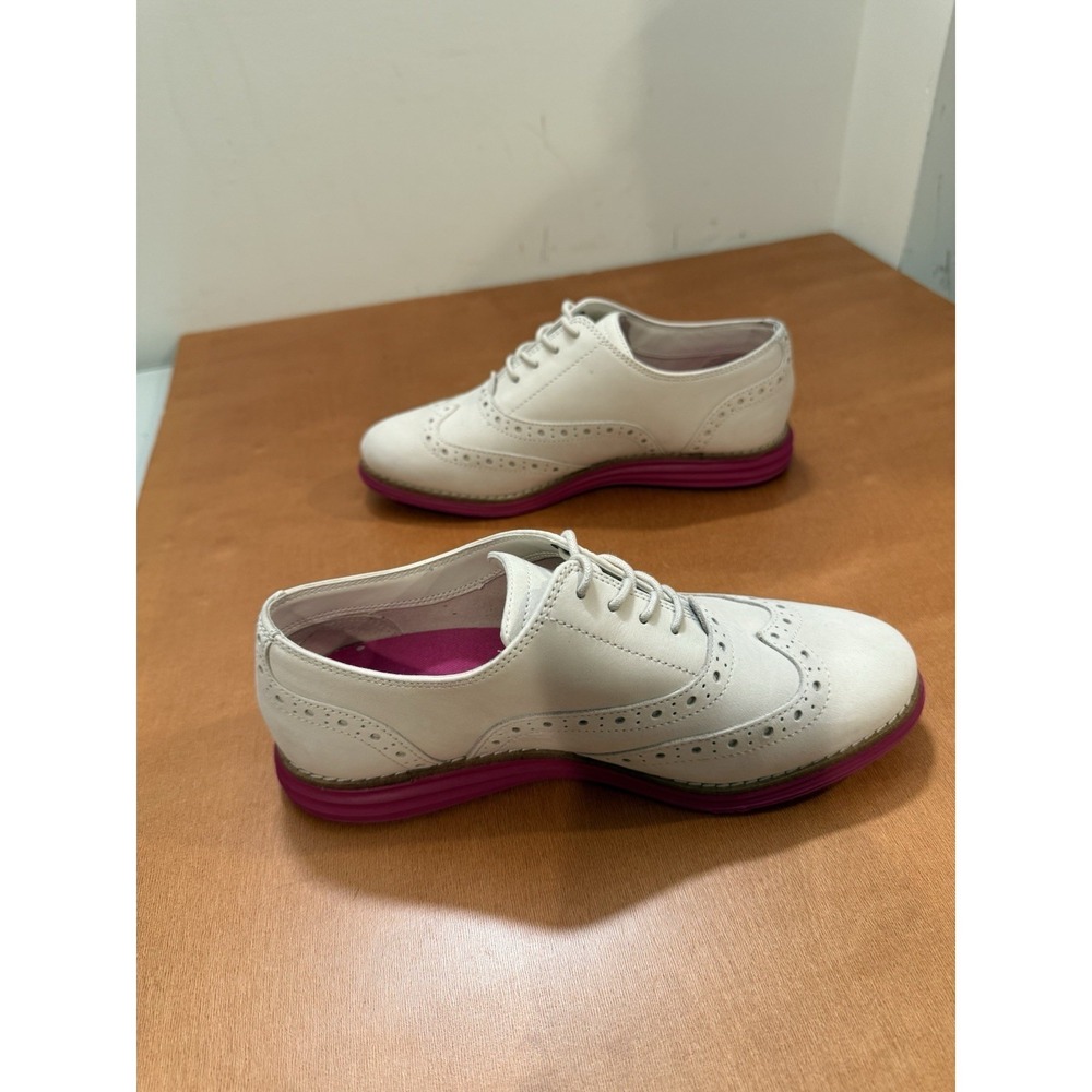 Cole Haan Original Grand Shoes Womens Size 5.5 Wingtip Oxford White Pink W24361 - Picture 7 of 10